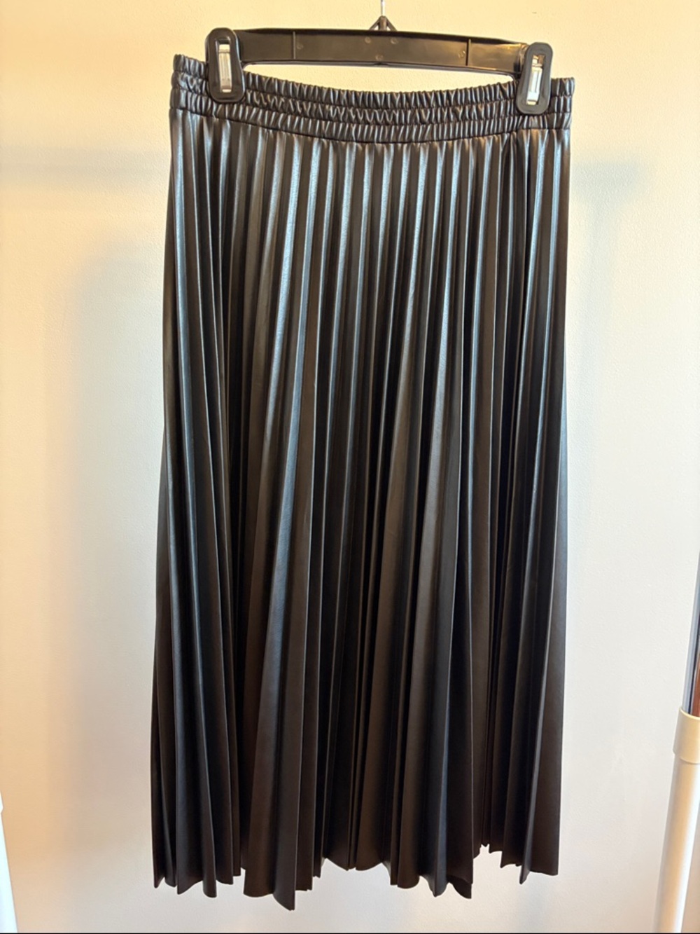 Black Vegan Leather Pleated Maxi Skirt